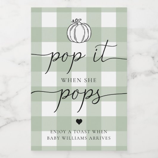 Sage Green Gingham Pumpkin Pop It, wenn sie Pop Weinetikett (Einzelnes Label)