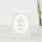 Sage Green Gingham Silly Goose Baby Shower Dankeskarte (Vorderseite)