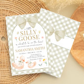Sage Green Gingham Silly Goose Baby Shower Einladung