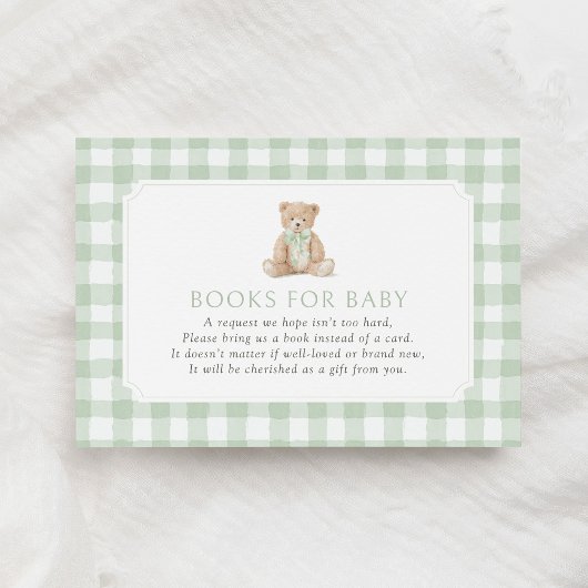 Sage Green Gingham Teddy Bear Books for Baby Begleitkarte