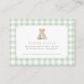 Sage Green Gingham Teddy Bear Diaper Raffle Ticket Begleitkarte (Vorderseite)