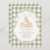 Sage Green Gingham Twins Baby Shower Invitation Einladung (Vorne/Hinten)