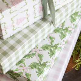 Sage Green Gingham Wrapping Paper Geschenkpapier Set