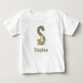 Sage Green Giraffe Monogram & Name Baby T-shirt (Vorderseite)