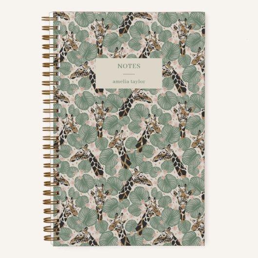 Sage Green Giraffe Tropical Botanical Notes Notizblock (Vorderseite)
