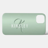 Sage Green Girl Monogram Name Modern Case-Mate iPhone Hülle (Rückseite (Horizontal))