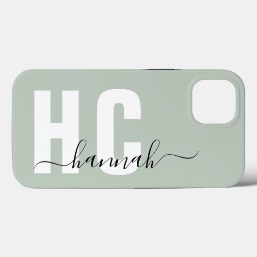 Sage Green Girl Script Monogram Name Case-Mate iPhone Hülle (Rückseite (Horizontal))