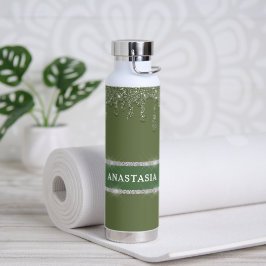 Sage Green Glitzer Tropfen glänzen Diamant Custom Trinkflasche