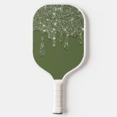Sage Green Glitzer Tropfen glänzen Diamond Monogra Pickleball Schläger (Rückseite)