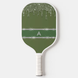 Sage Green Glitzer Tropfen glänzen Diamond Monogra Pickleball Schläger