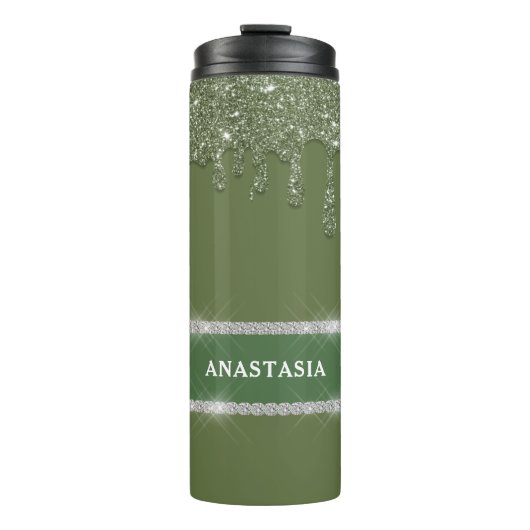 Sage Green Glitzer Tropfen Sparkling Diamond Thermosbecher (Vorderseite)
