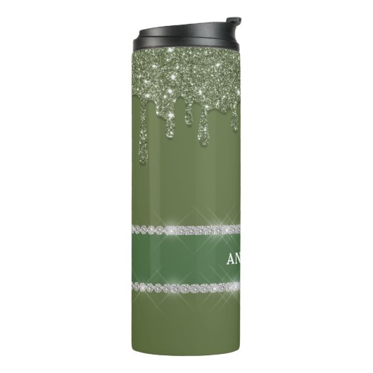 Sage Green Glitzer Tropfen Sparkling Diamond Thermosbecher (Nach links gedreht)
