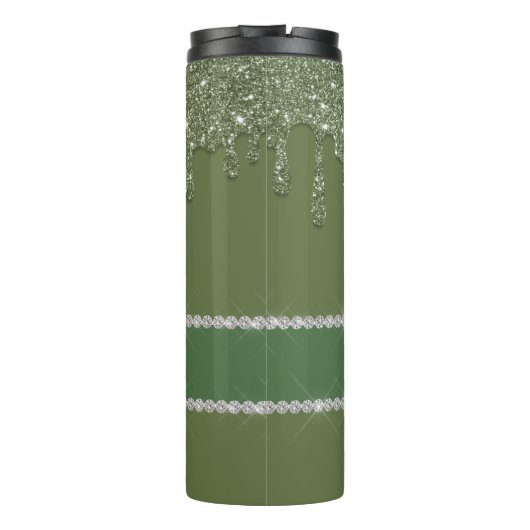 Sage Green Glitzer Tropfen Sparkling Diamond Thermosbecher (Rückseite)