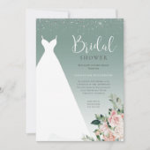 Sage Green Glitzer Wedding Dress Brautparty Einladung (Vorderseite)