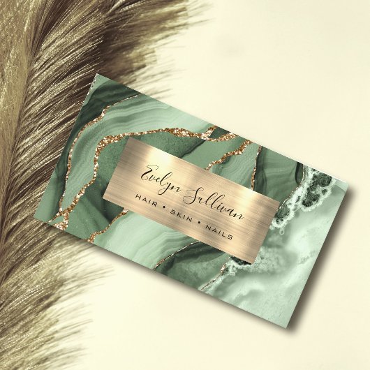 Sage Green Gold Agate Business Card Visitenkarte