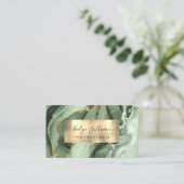 Sage Green Gold Agate Business Card Visitenkarte (Stehend Vorderseite)
