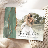 Sage Green Gold Agate Custom Foto Save the Date Postkarte