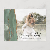 Sage Green Gold Agate Custom Foto Save the Date Postkarte (Vorderseite)