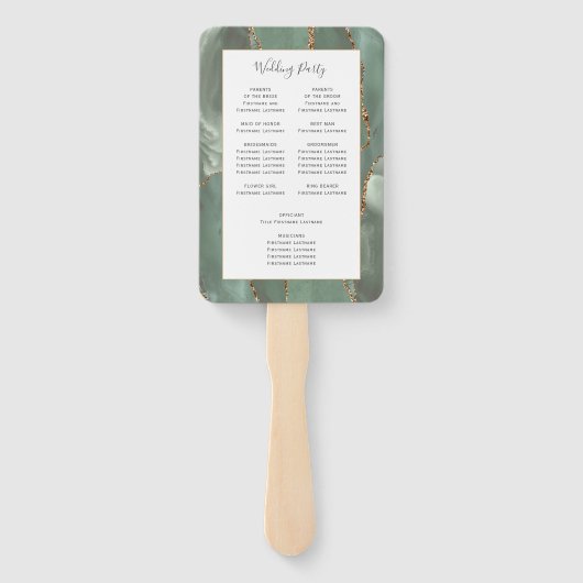 Sage Green Gold Agate Hochzeitsprogramm Fächer (Rückseite)