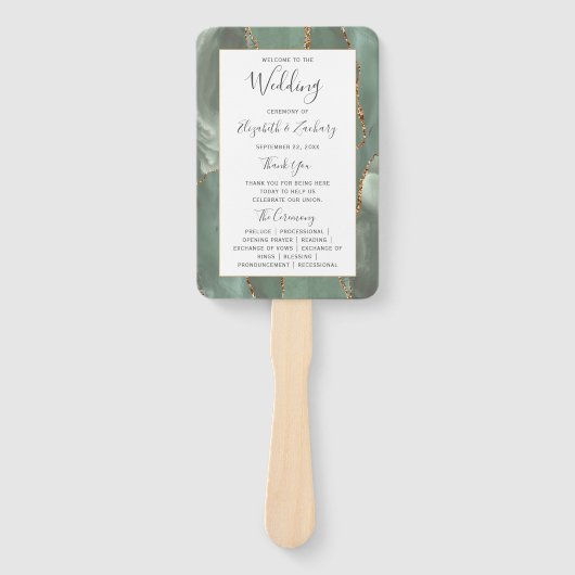 Sage Green Gold Agate Hochzeitsprogramm Fächer (Vorderseite)