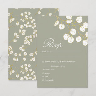 Sage Green Gold Blätter Grüne Hochzeit RSVP Karte