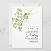 Sage Green Gold Boho Greenerity Wedding Einladung (Vorderseite)