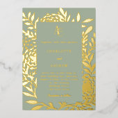 Sage green gold botanical monogram luxury wedding folieneinladung (Vorderseite)