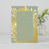 Sage green gold botanical monogram luxury wedding folieneinladung (Stehend vorne)