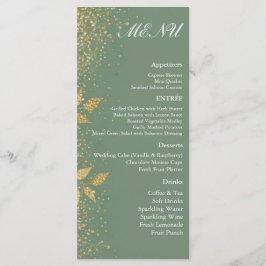 Sage Green Gold Botanical Wedding Reception Menu  Menükarte