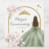 Sage Green Gold Butterfly Princess Quinceañera Weinetikett (Einzelnes Label)