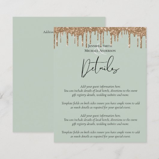 Sage Green Gold Dripping Glitzer Hochzeitsskript (Vorne/Hinten)