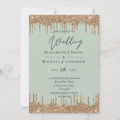 Sage Green Gold Dripping Glitzer Hochzeitsskript (Vorderseite)