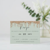 Sage Green Gold Dripping Glitzer Hochzeitsskript Postkarte (Stehend Vorderseite)