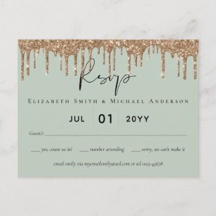 Sage Green Gold Dripping Glitzer Hochzeitsskript Postkarte