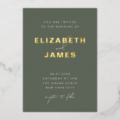 Sage Green & Gold Einfache Moderne Minimalistische Folieneinladung (Vorderseite)