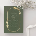 Sage Green & Gold Eleganter botanischer Rahmen Hoc Einladung<br><div class="desc">Schick und elegant schlanke grüne Einladungen mit einem goldenen botanischen Rahmen und Imitaten weißer Typografie. Handgezeichnet Gartenrahmen mit Ihren Namen und Veranstaltungsdetails in einfacher, zarter Typografie mit goldfarbenem blüh-Ampersand. Ideal für Frühjahr, Sommer, Herbst oder Winterhochzeit. Karten werden mit einem weißen Blätter in die gleiche Farbe umgekehrt. Klicken Sie auf "Diese...</div>