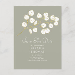 Sage Green Gold Eucalyptus-Blätter Save the Date Postkarte