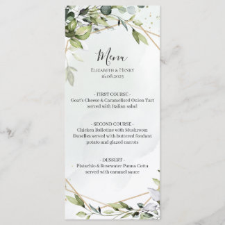 Sage green gold eucalyptus geometric wedding menu menükarte