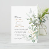 Sage Green Gold Eucalyptus Greenery Boho Wedding Einladung (Stehend Vorderseite)