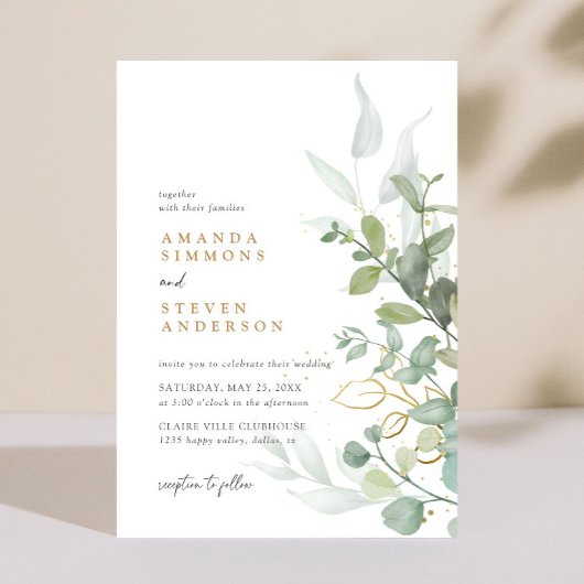 Sage Green Gold Eucalyptus Greenery Boho Wedding Einladung
