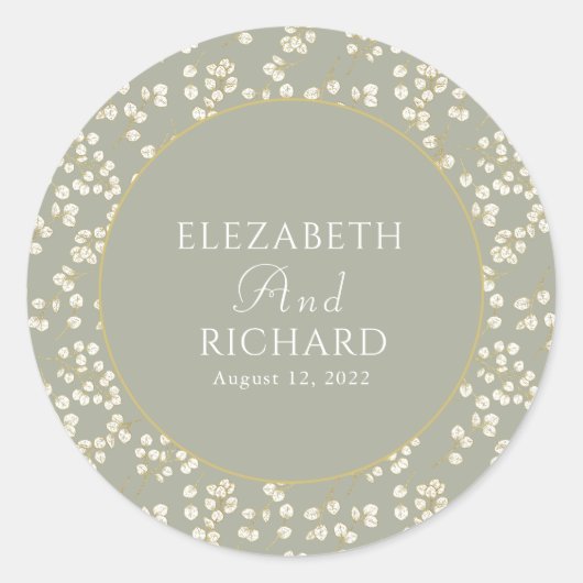 Sage Green Gold Eucalyptus Verlasst Grünflächen Runder Aufkleber (Vorderseite)