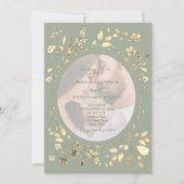 Sage Green Gold Floral Photo Wedding Einladung (Vorderseite)
