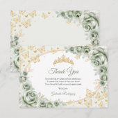 Sage Green Gold Floral Quinceanera Dankeskarte (Vorne/Hinten)