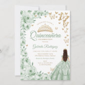Sage Green Gold Floral Quinceanera Einladung (Vorderseite)