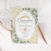 Sage Green Gold Floral Quinceanera Einladung