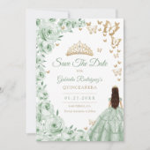 Sage Green Gold Floral Quinceanera Save The Date (Vorderseite)