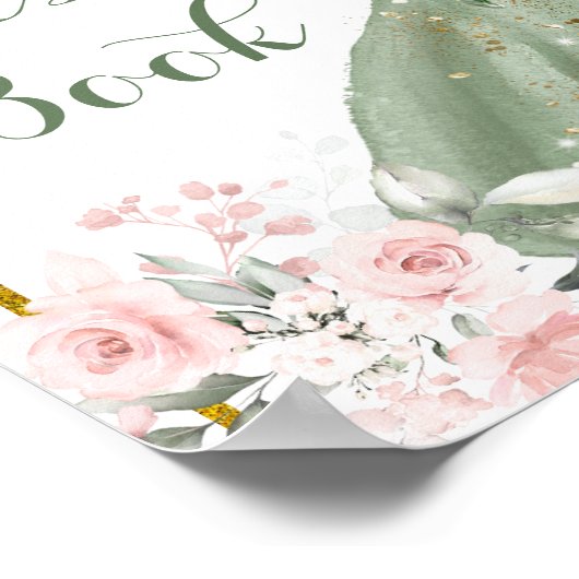 Sage Green Gold Floral Quinceñera Gästebuch (Ecke)