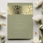 Sage Green Gold Floral Wedding Folieneinladung