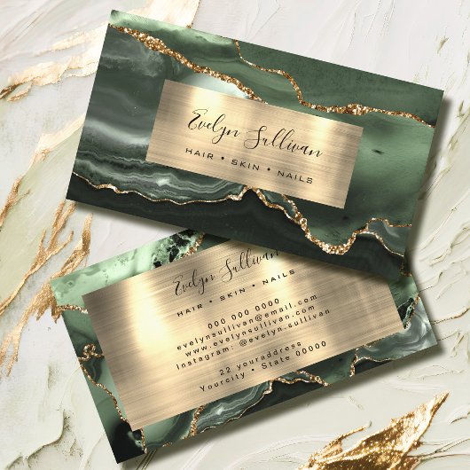 Sage Green Gold Foil Agate Business Card Visitenkarte
