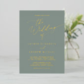 Sage Green Gold Foil Monogramm Minimalistische Hoc Folieneinladung (Stehend vorne)